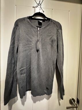 Armani Exchange Men's Gray Zip-Neck Knit Sweater